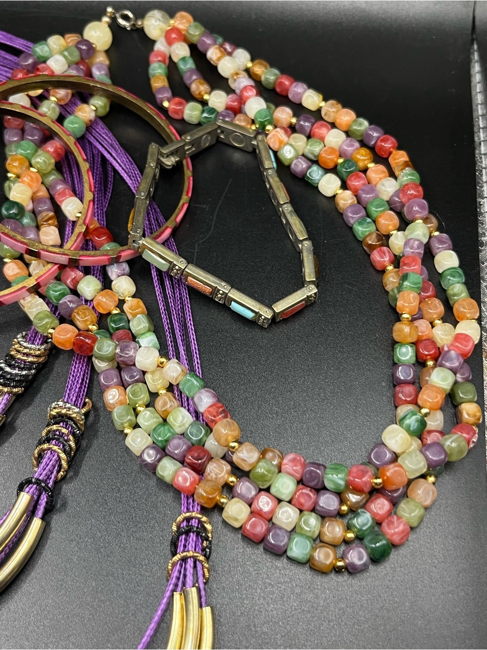 2/$40 Multicolor Beaded Statement Necklace and Bracelet Set
